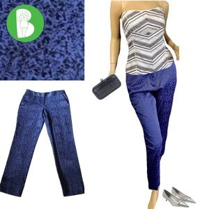 DANA BUCHMAN DARK BLUE & BLACK BROCADE STRAIGHT LEG ANKLE LENGTH TROUSERS (4)